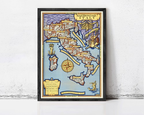 Old map italy gastronomy - of,